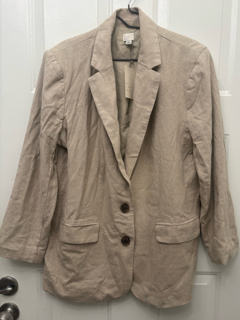 a new day Neutral Cream Single-Breasted Linen-Blend Blazer